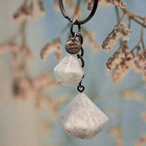 Xuxu's Collection Handmade Resin Keychain – White Crystal Drop Duo